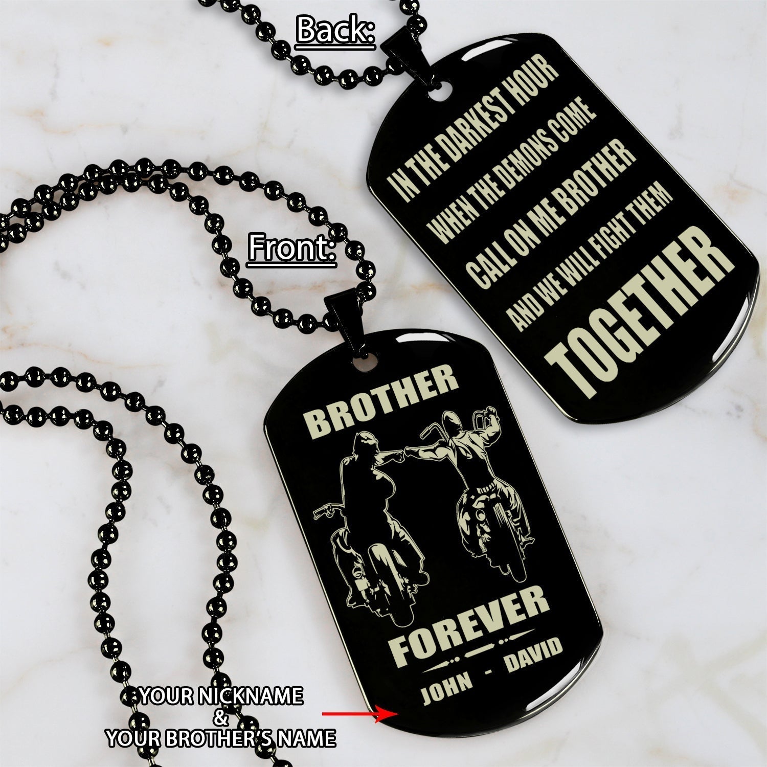 Samurai customizable engraved black dog tag double sided gift from brother, brother forever