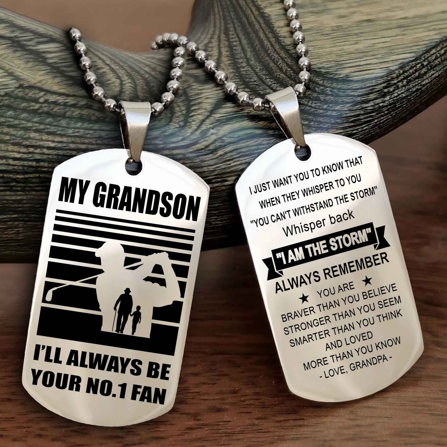 Sport Basketball Personalized Double Sided Dog Tag Granpa To Grandson I Will Always Be Your No 1 Fan - Whisper Back I'm The Storm