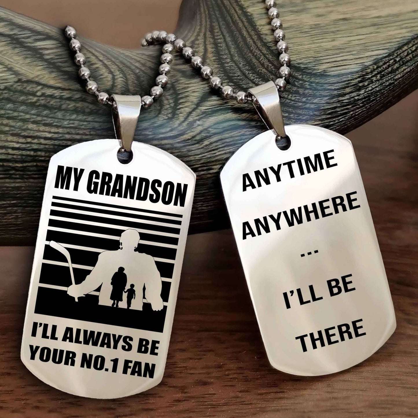 Sport Basketball Personalized Double Sided Dog Tag Granpa To Grandson I Will Always Be Your No 1 Fan - Anytime Anywhere I Will Be There