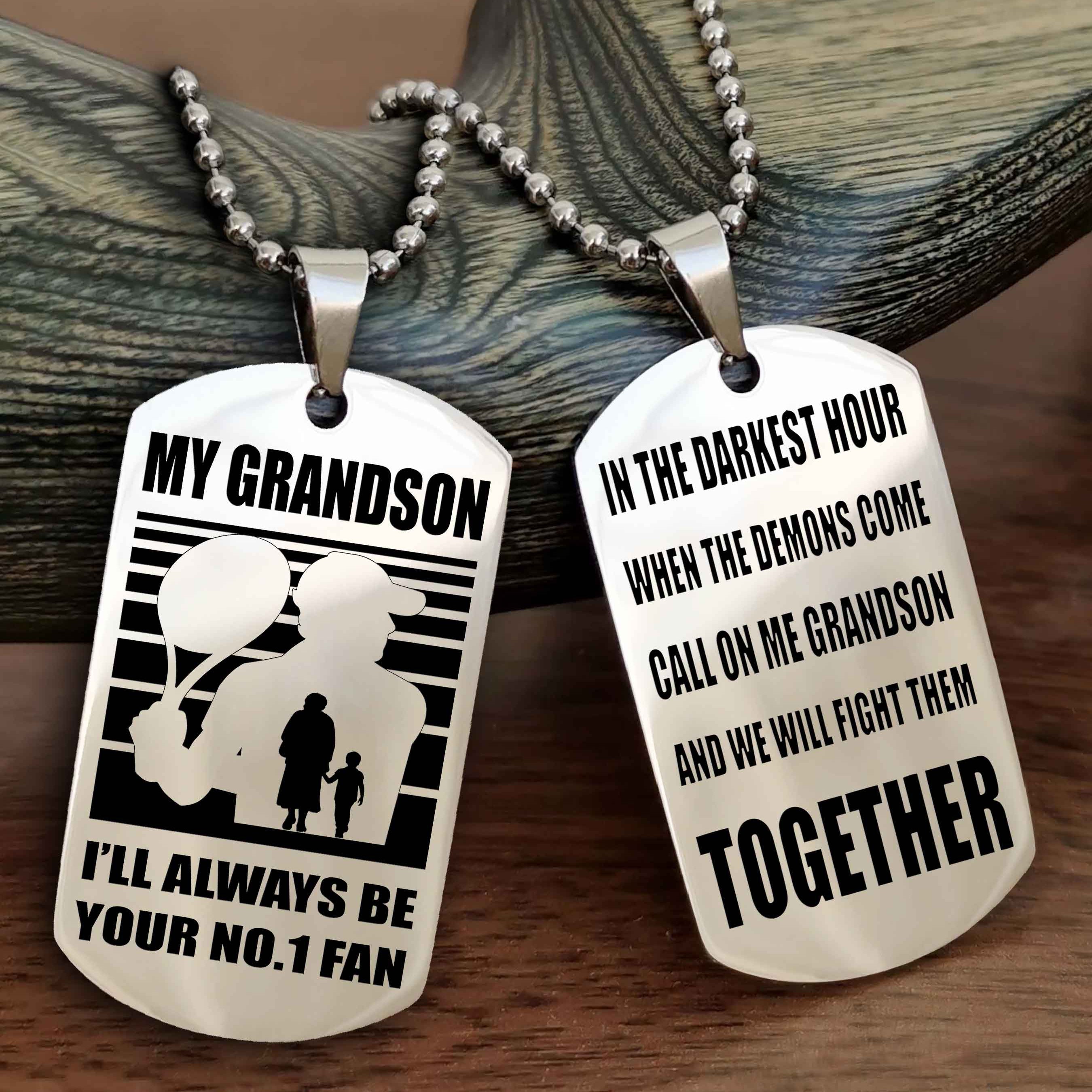 Sport Basketball Personalized Double Sided Dog Tag Granpa To Grandson I Will Always Be Your No 1 Fan - Call On Me Grandson We Will Fight Them Together