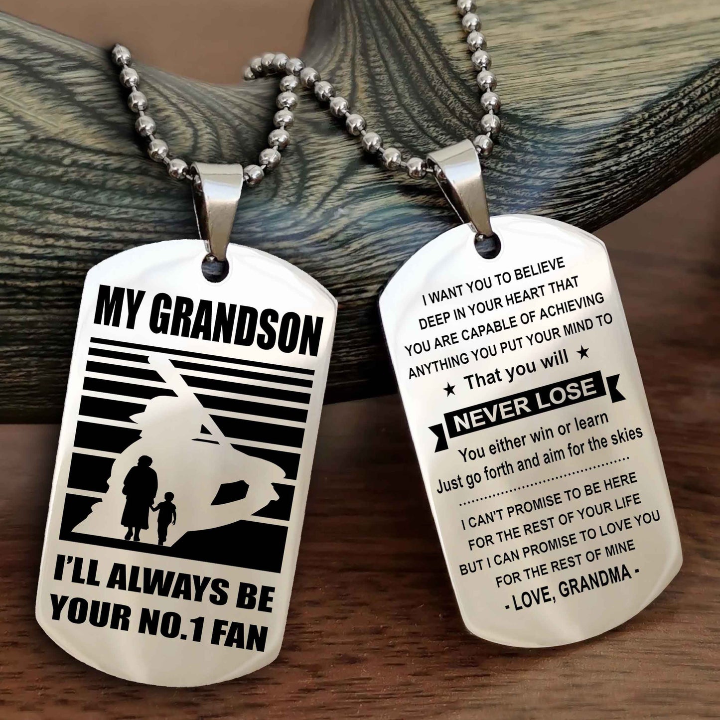 Sport Basketball Personalized Double Sided Dog Tag Granpa, Grandma To Grandson I Will Always Be Your No 1 Fan - You Will Never Lose You Either Win Or Learn