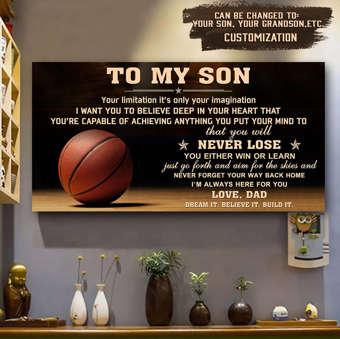 Customizable basketball poster – dad to son – never lose