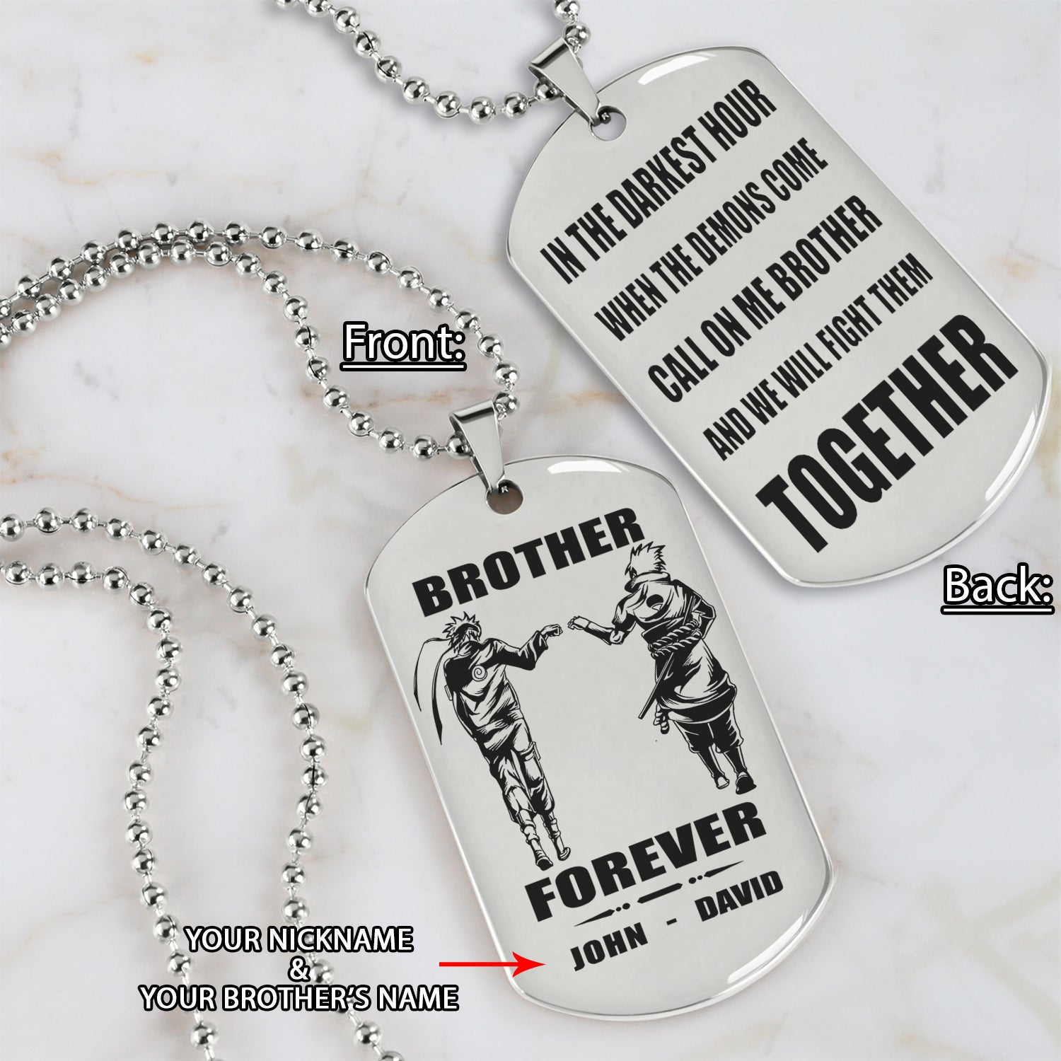 Ver3 Vikings customizable engraved black dog tag double sided gift from brother, brother forever