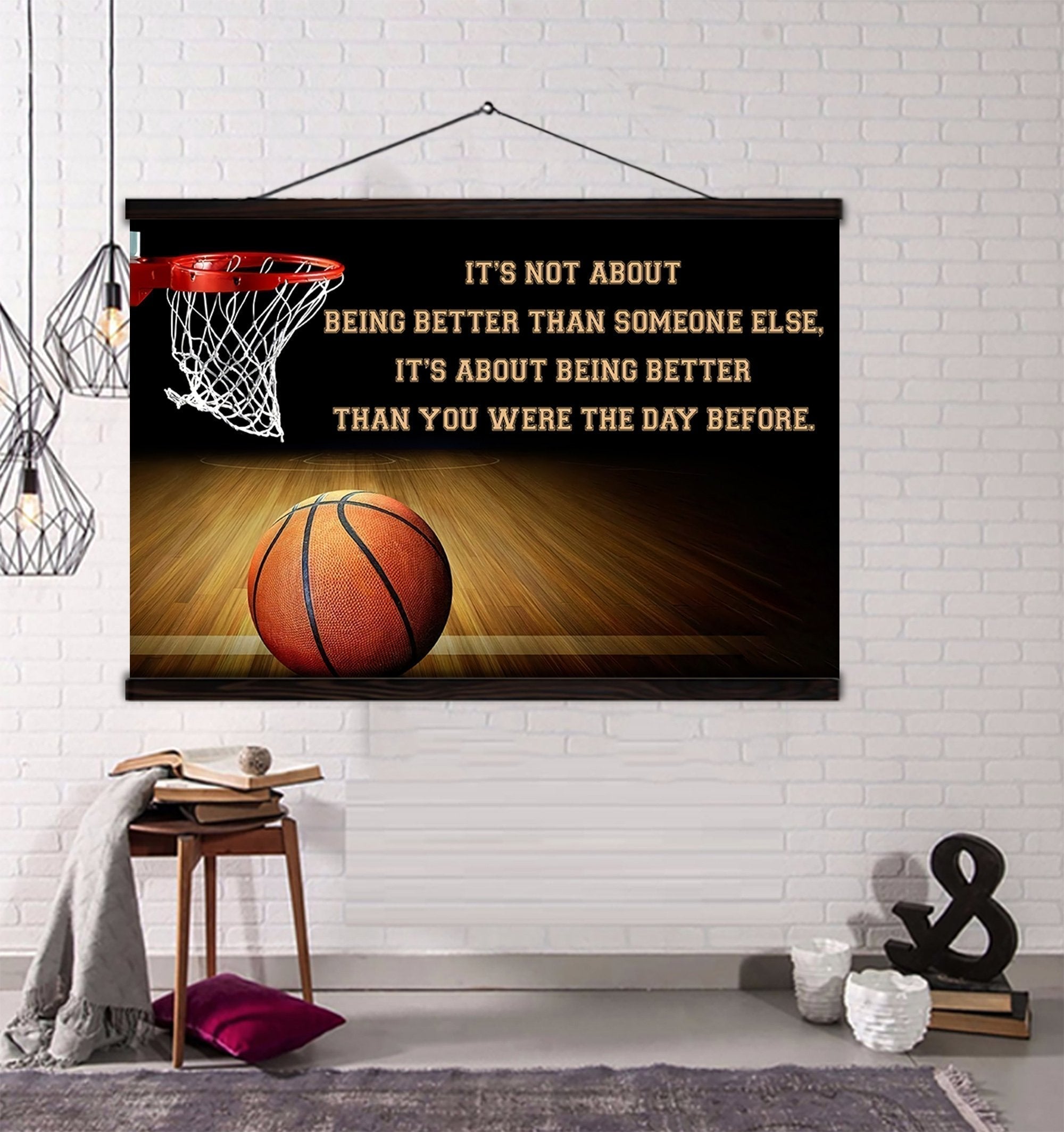 White volleyball customizable poster canvas - It is not about better than someone else, It is about being better than you were the day before