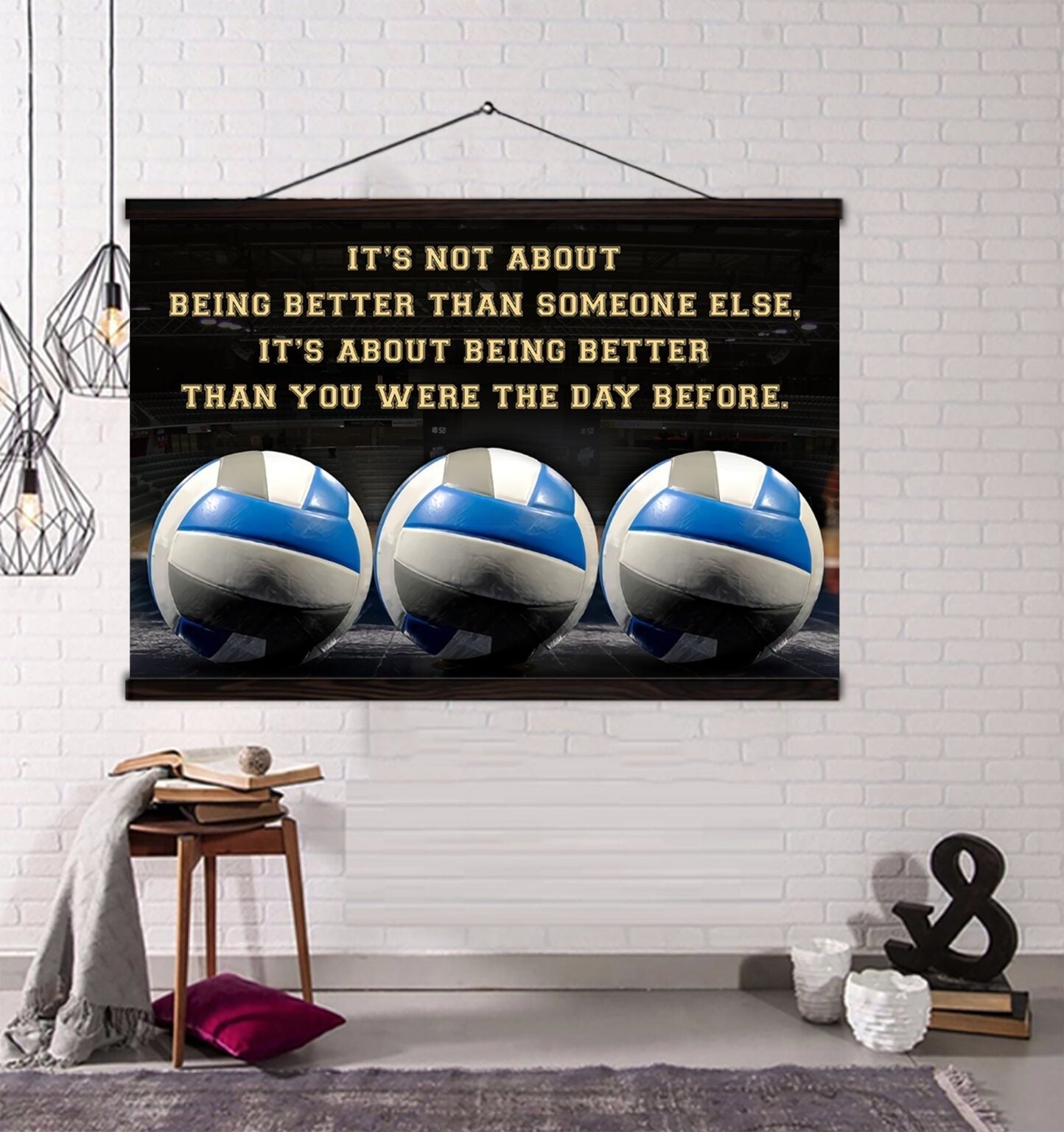 White volleyball customizable poster canvas - It is not about better than someone else, It is about being better than you were the day before