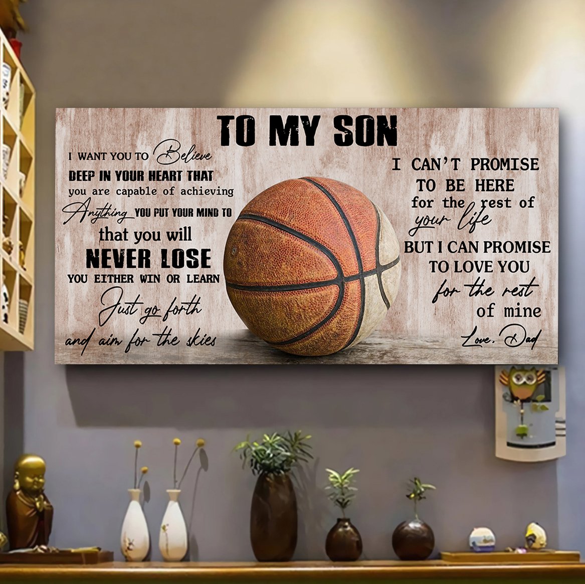 Customizable basketball poster, canvas – dad to son - it’s not about being better than someone else