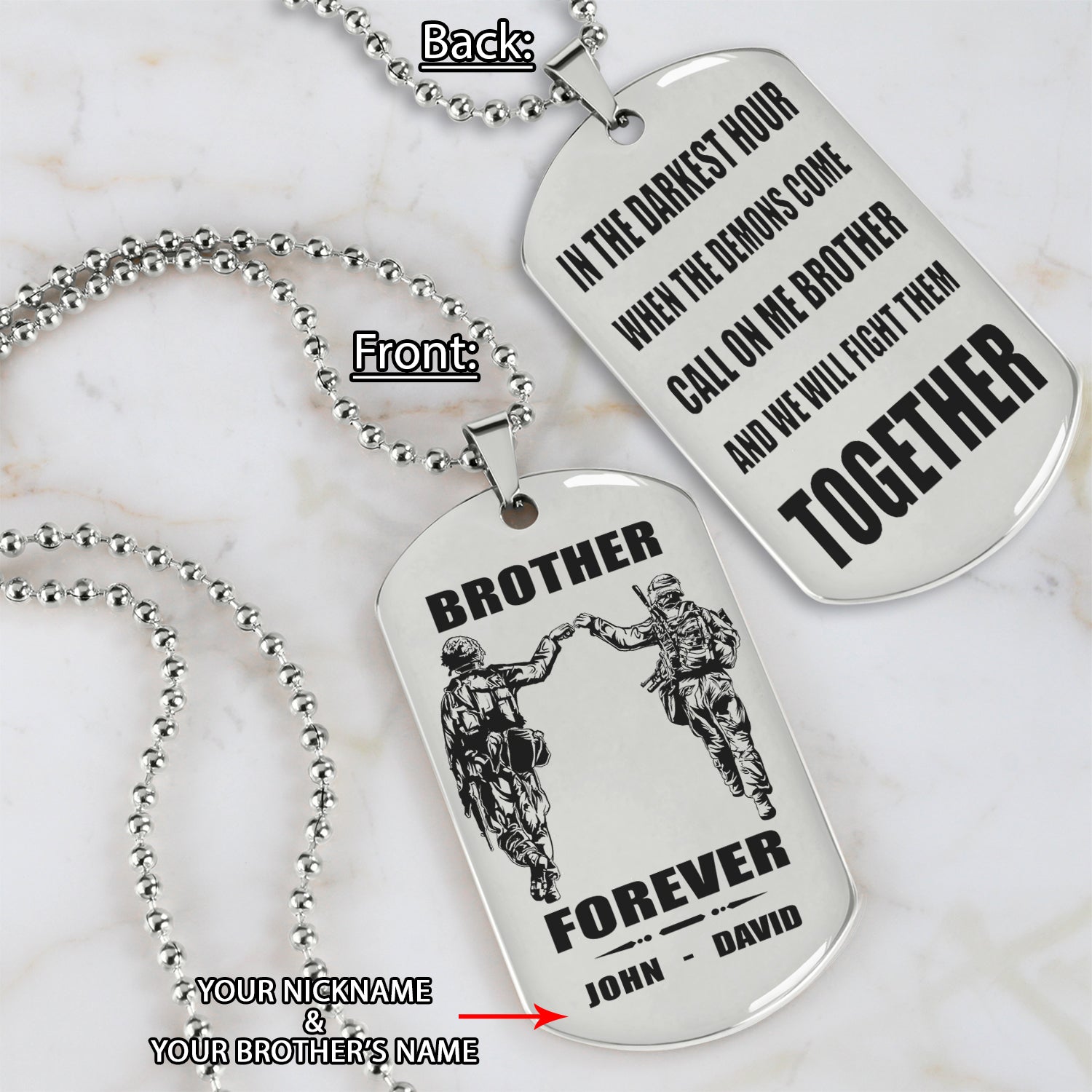 Ver3 Vikings customizable engraved black dog tag double sided gift from brother, brother forever