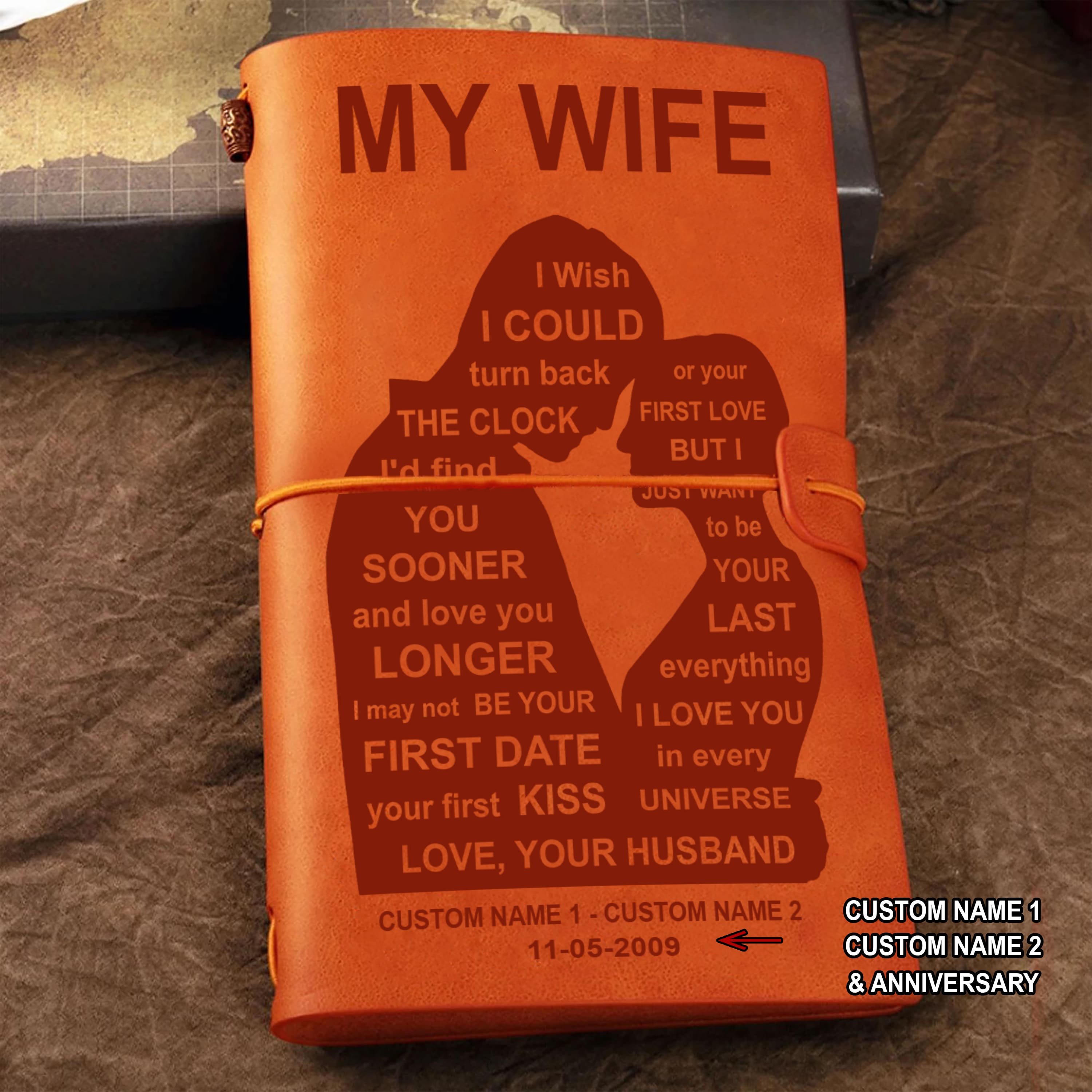 Perfect for anniversaries, birthdays, or just because-Vintage Journal Husband to wife I wish i could turn back the clock