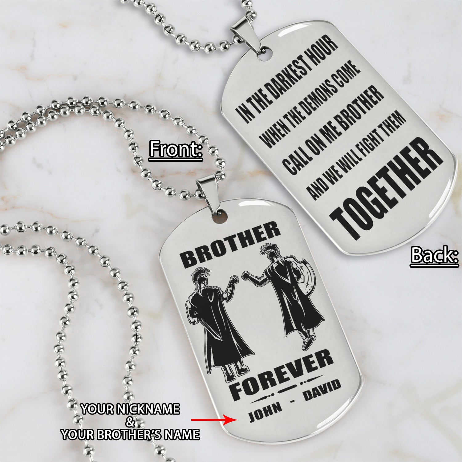 Spartan customizable engraved black dog tag double sided gift from brother, brother forever