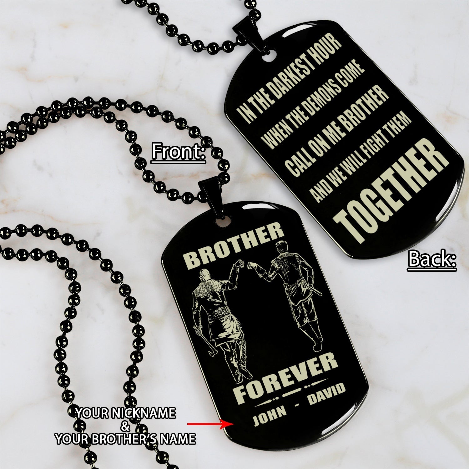 Biker customizable engraved black dog tag double sided gift from brother, brother forever