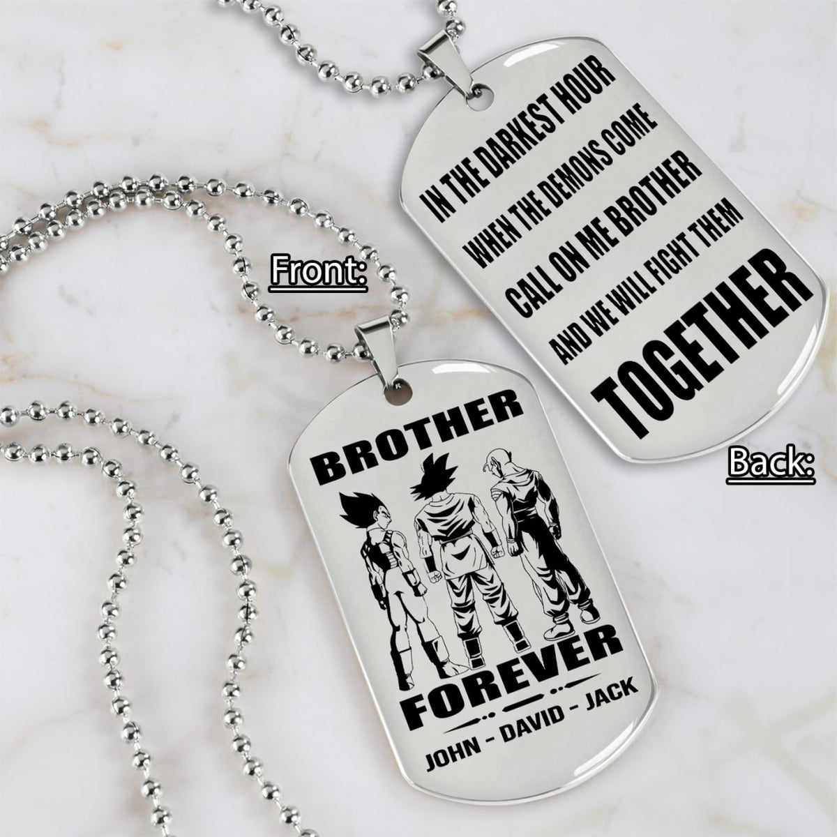 Samurai customizable engraved black dog tag double sided gift from brother, brother forever