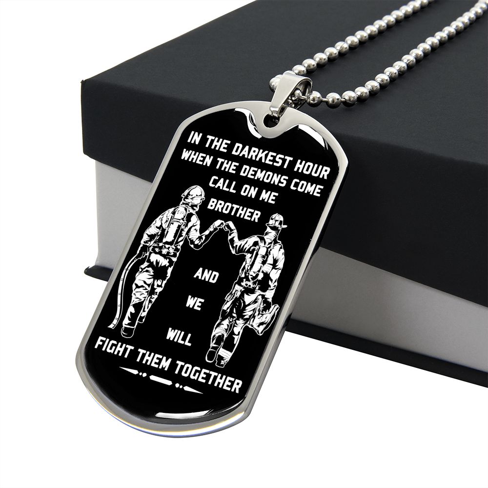 Customizable Samurai Military Chain (18k Gold Plated) dog tag gift from brother, In the darkest hour, When the demons come call on me brother and we will fight them together