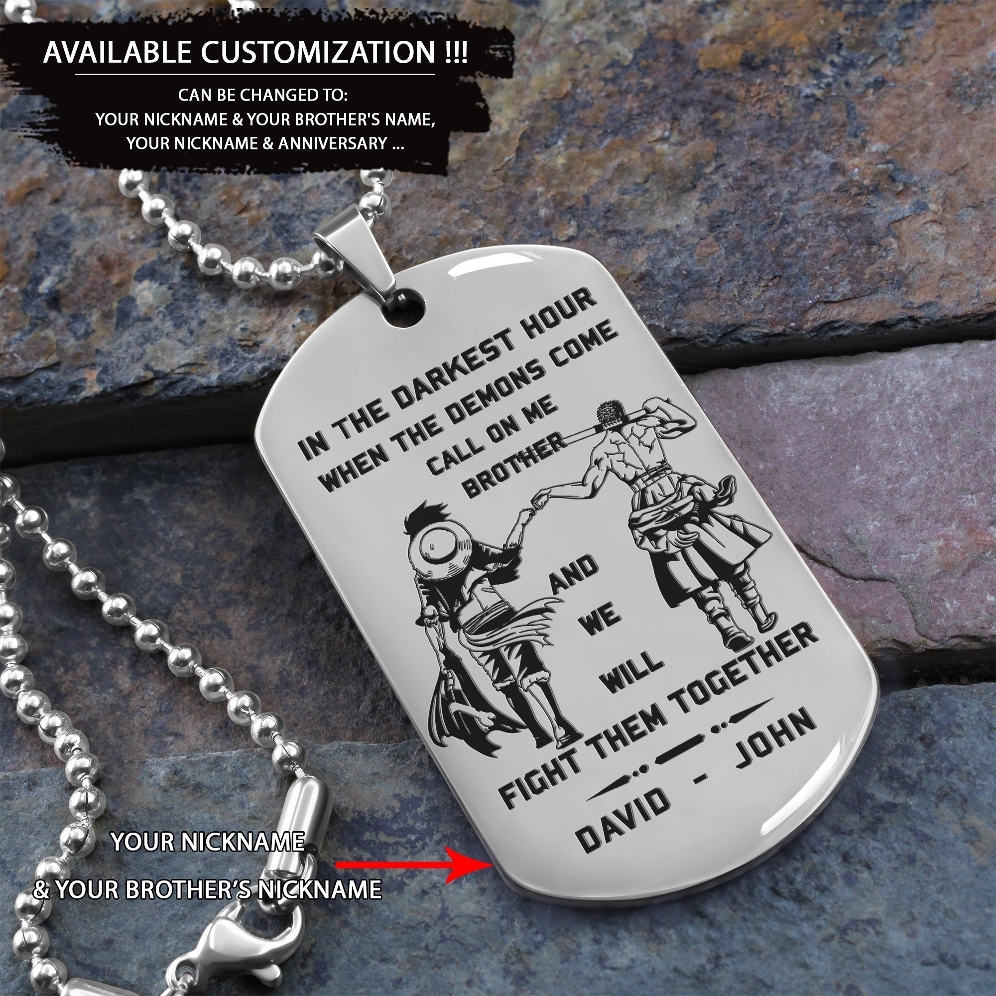 Viking Customizable engraved brother dog tag gift from brother, In the darkest hour, When the demons come call on me brother and we will fight them together