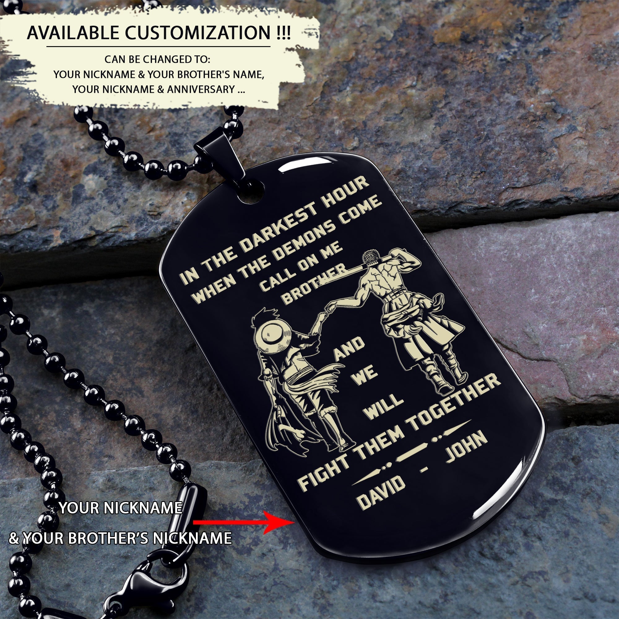 Viking Customizable engraved brother dog tag gift from brother, In the darkest hour, When the demons come call on me brother and we will fight them together