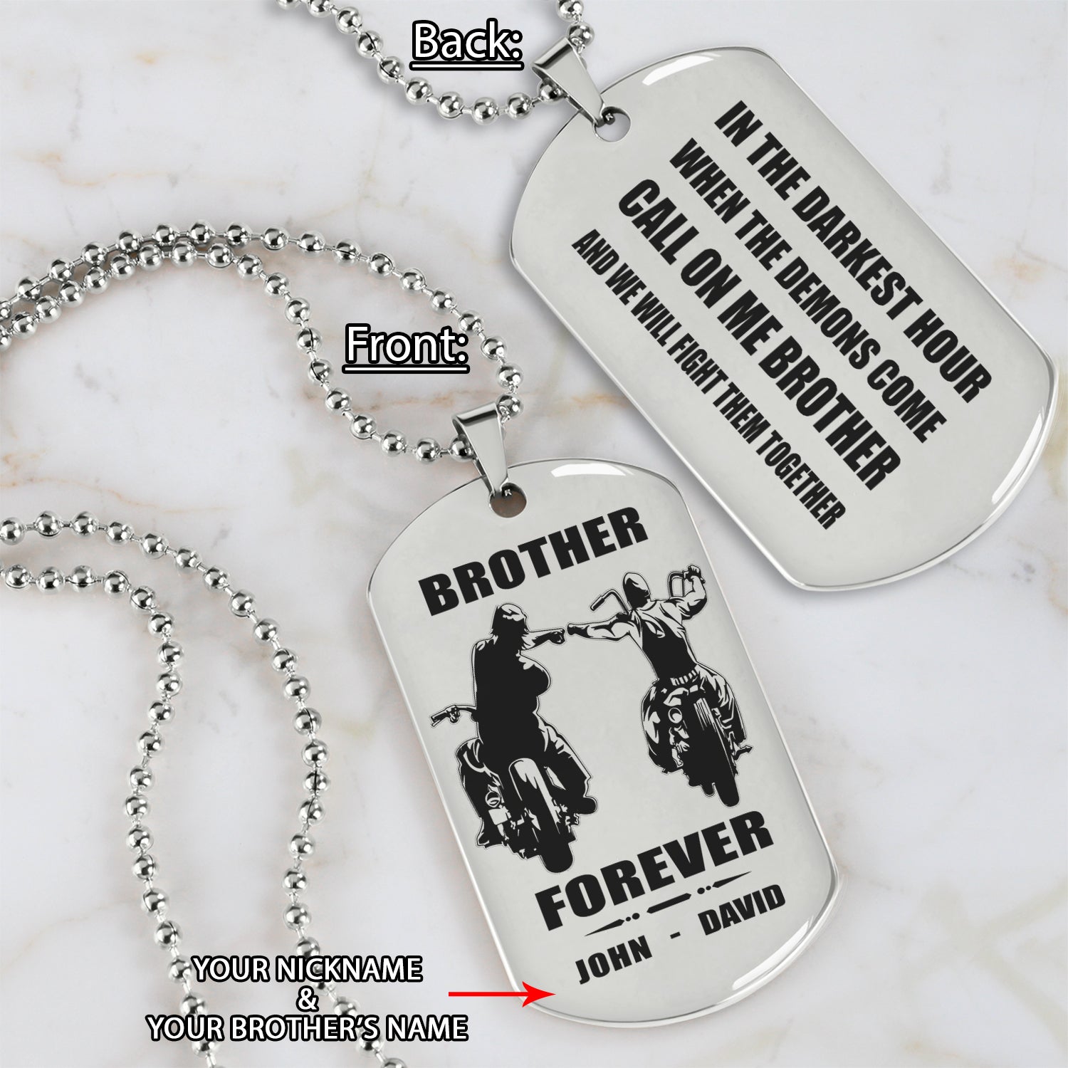 Soldier Call on me brother engraved dog tag double sided , Gift for brothers Brother Forever