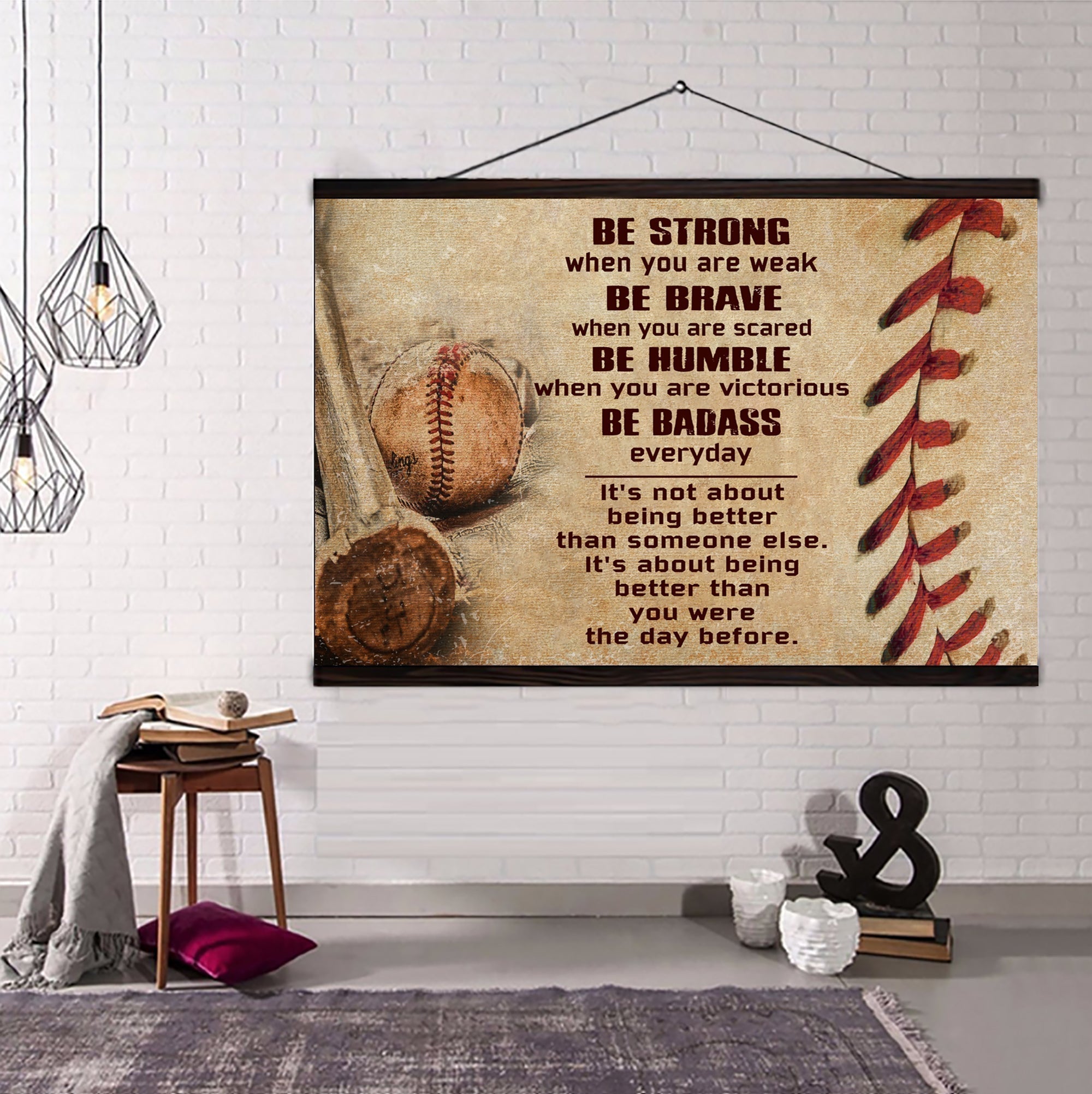 Customizable baseball poster canvas - It is not about better than someone else, It is about being better than you were the day before