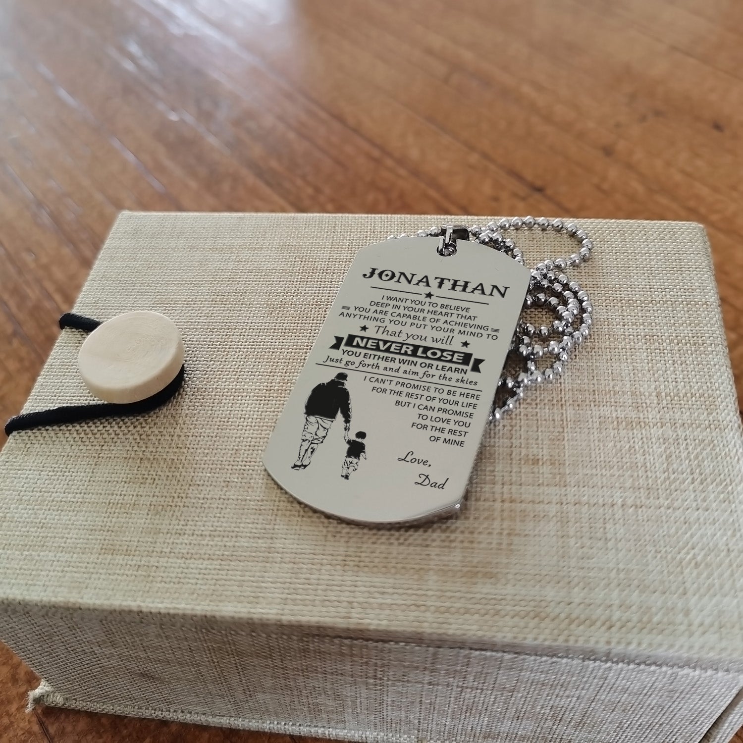 Customizable engraved black dog tag dad to son never lose