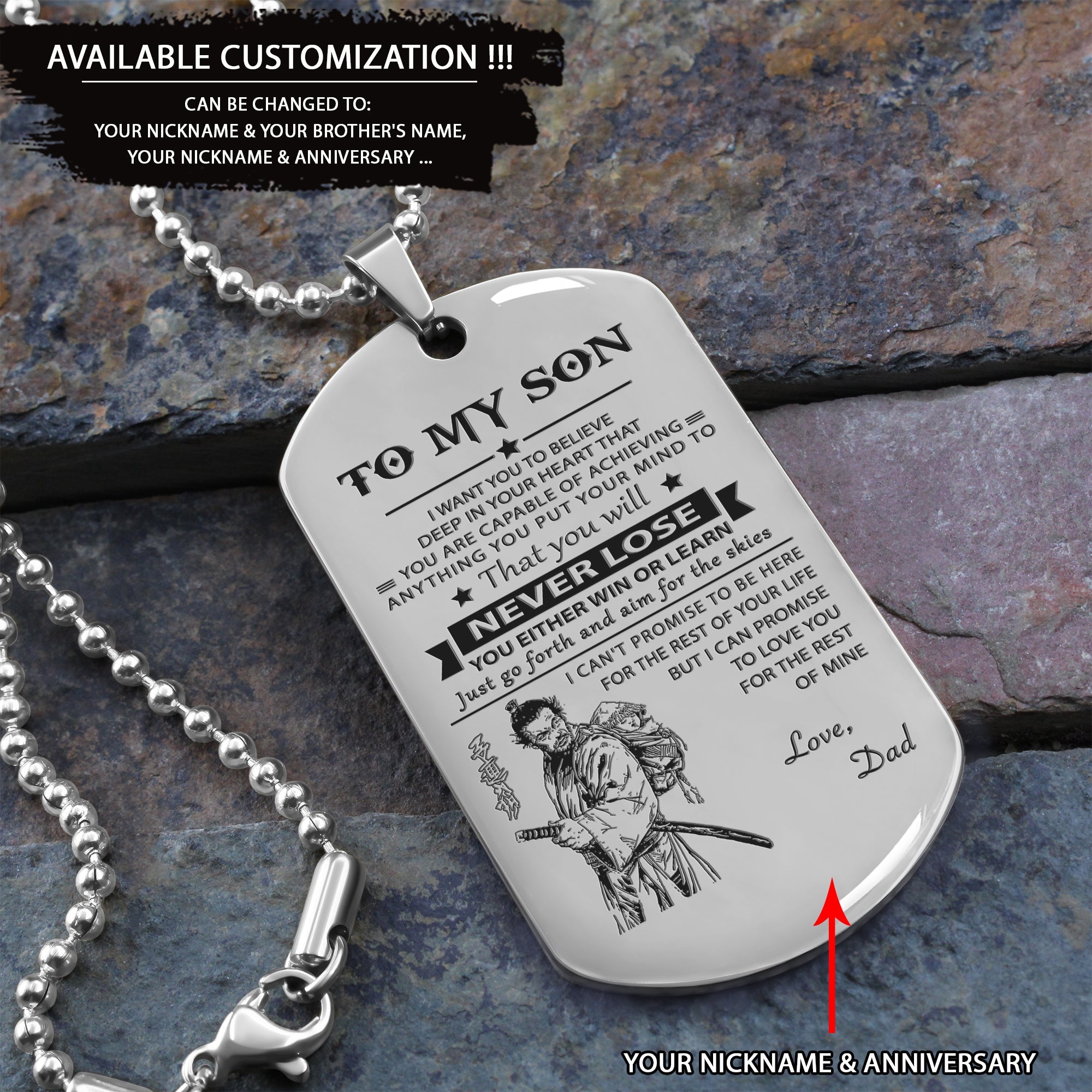 To my son-never lose - Gifts from dad mom to son - Engraved dog tag all style