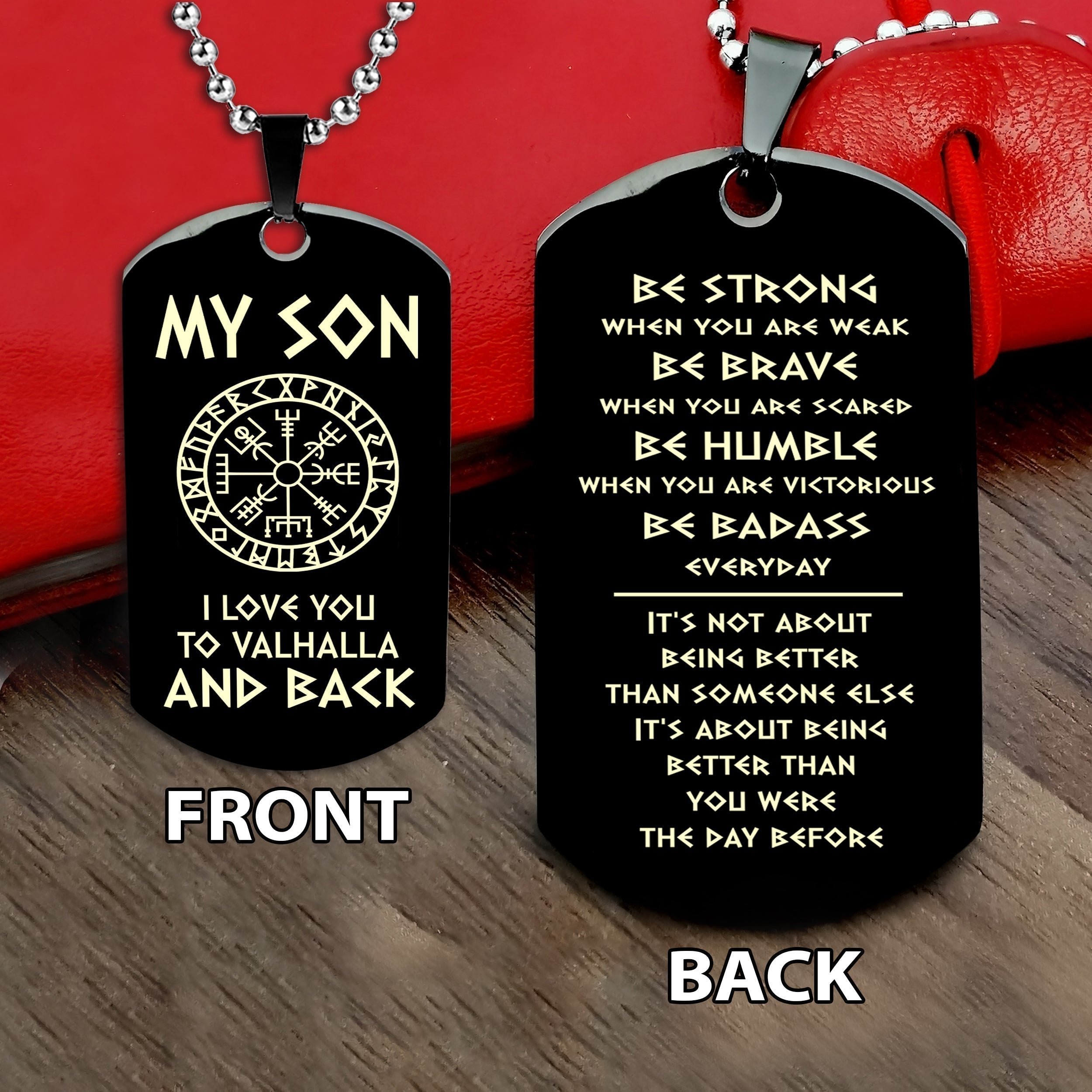 Viking engraved double sided dog tag bracelet dad to son