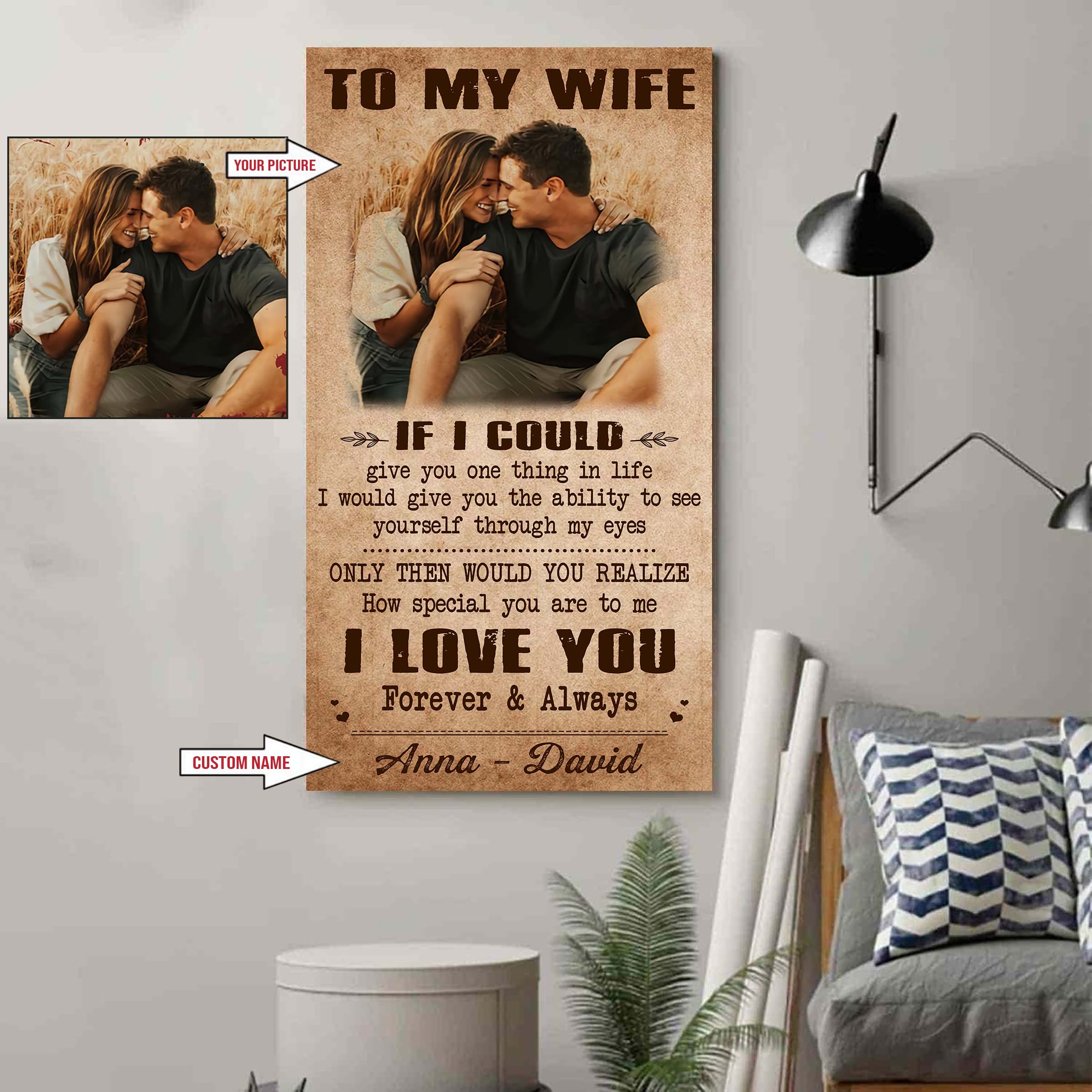 Valentine gifts-Custom image canvas-Husband to Wife- I wish I could turn back the clock