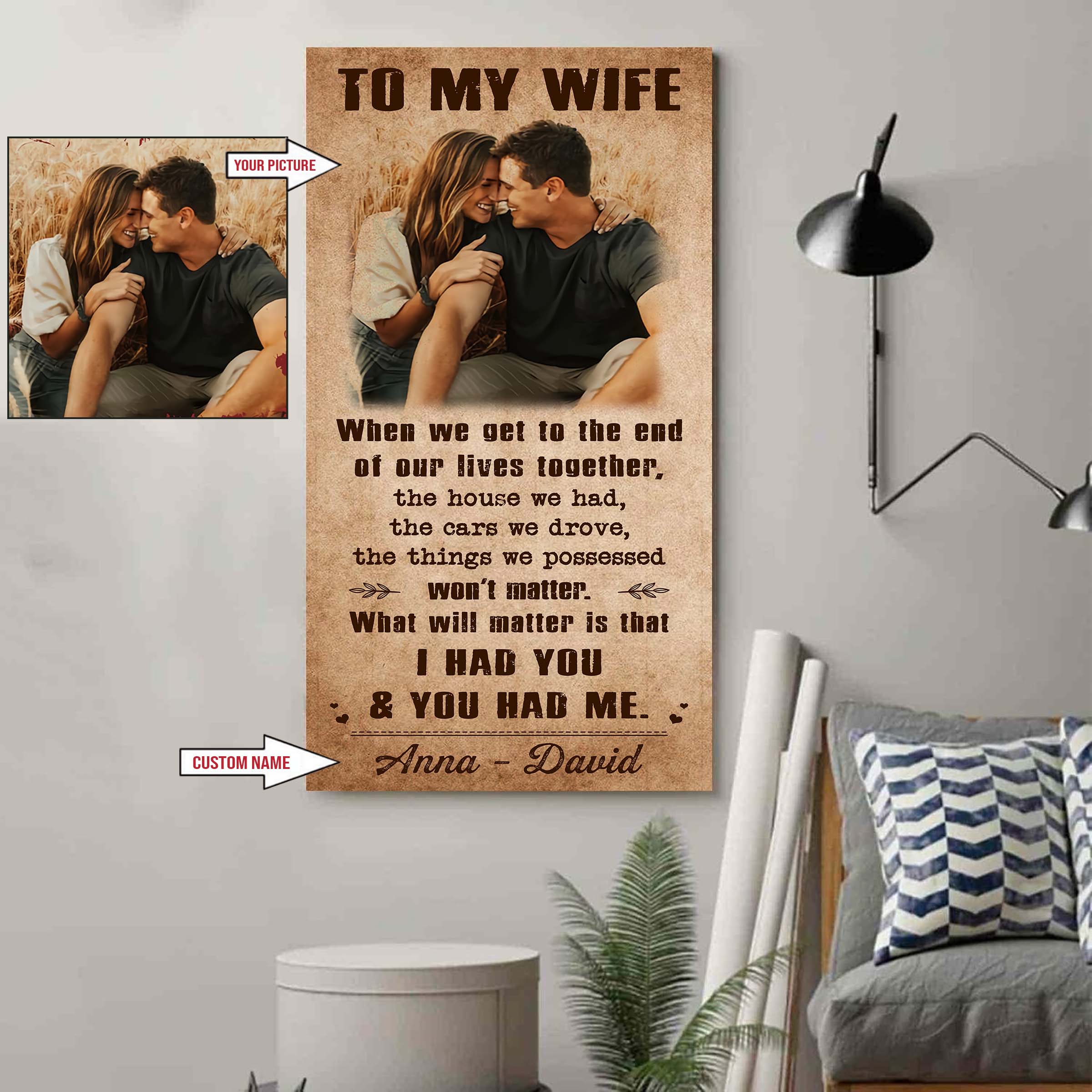 Valentine gifts-Custom image canvas-Husband to Wife- I wish I could turn back the clock