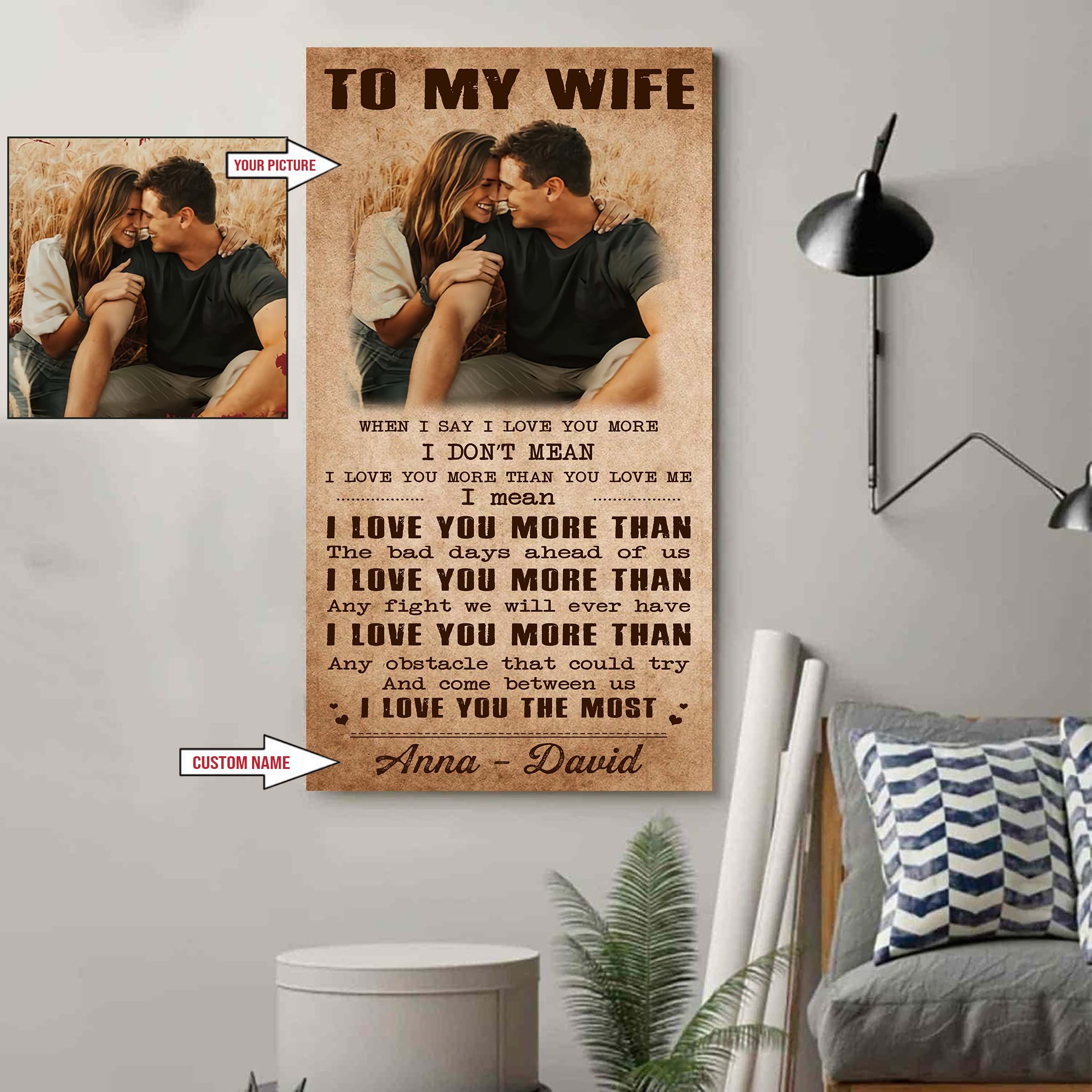 Valentine gifts-Custom image canvas-Husband to Wife- If I could give you one thing in life
