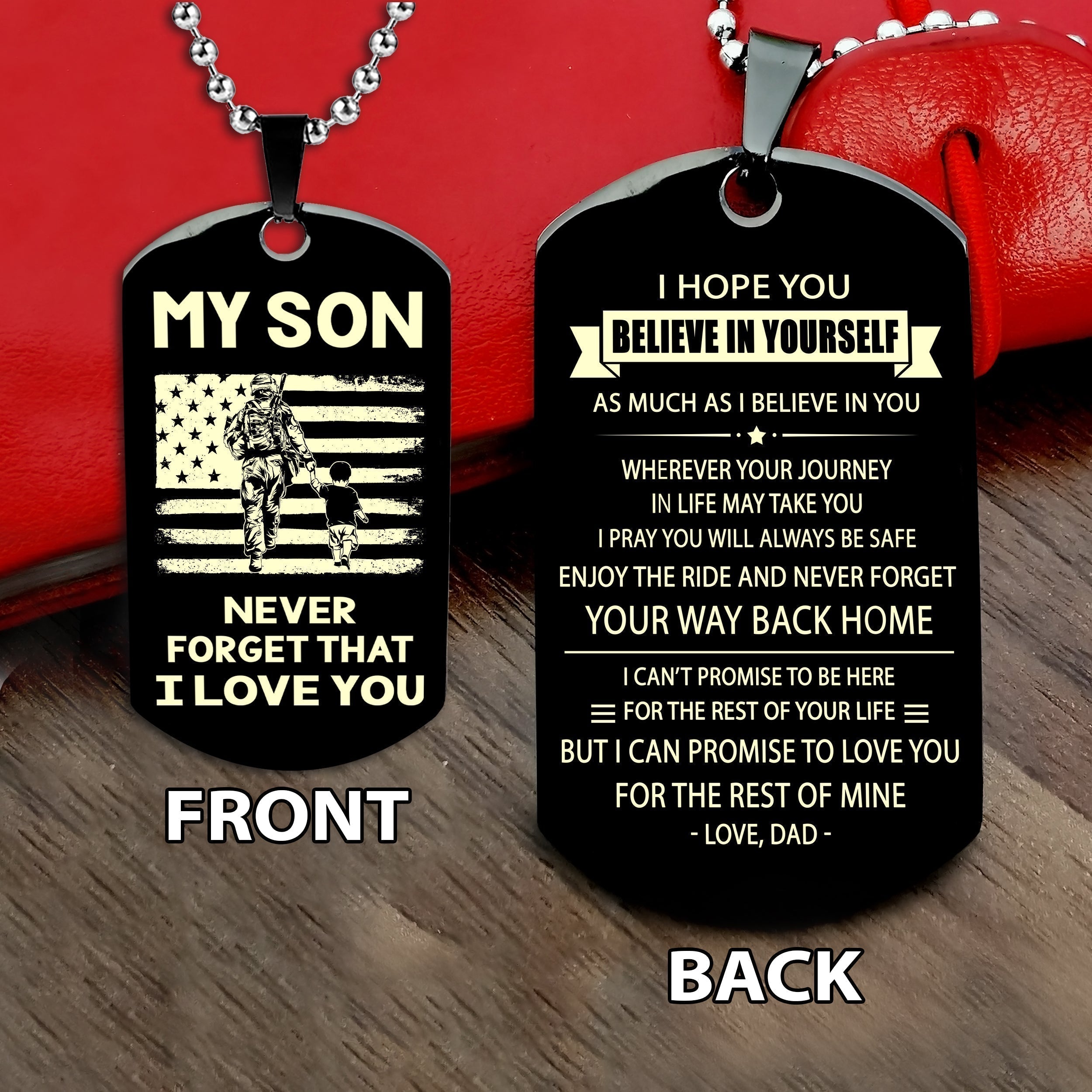 Soldier customizable engraved double sided dog tag gifts from dad mom to son, Be strong be brave be humble, It is not about better than someone else, It is about being better than you were the day before