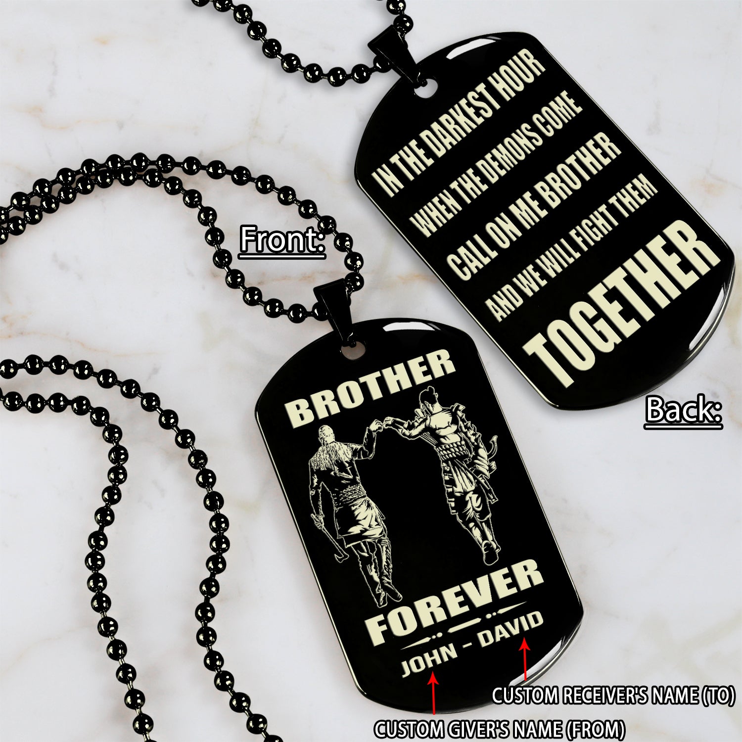 VK and samurai engraved double sided dog tag call on me brother gift for your brother