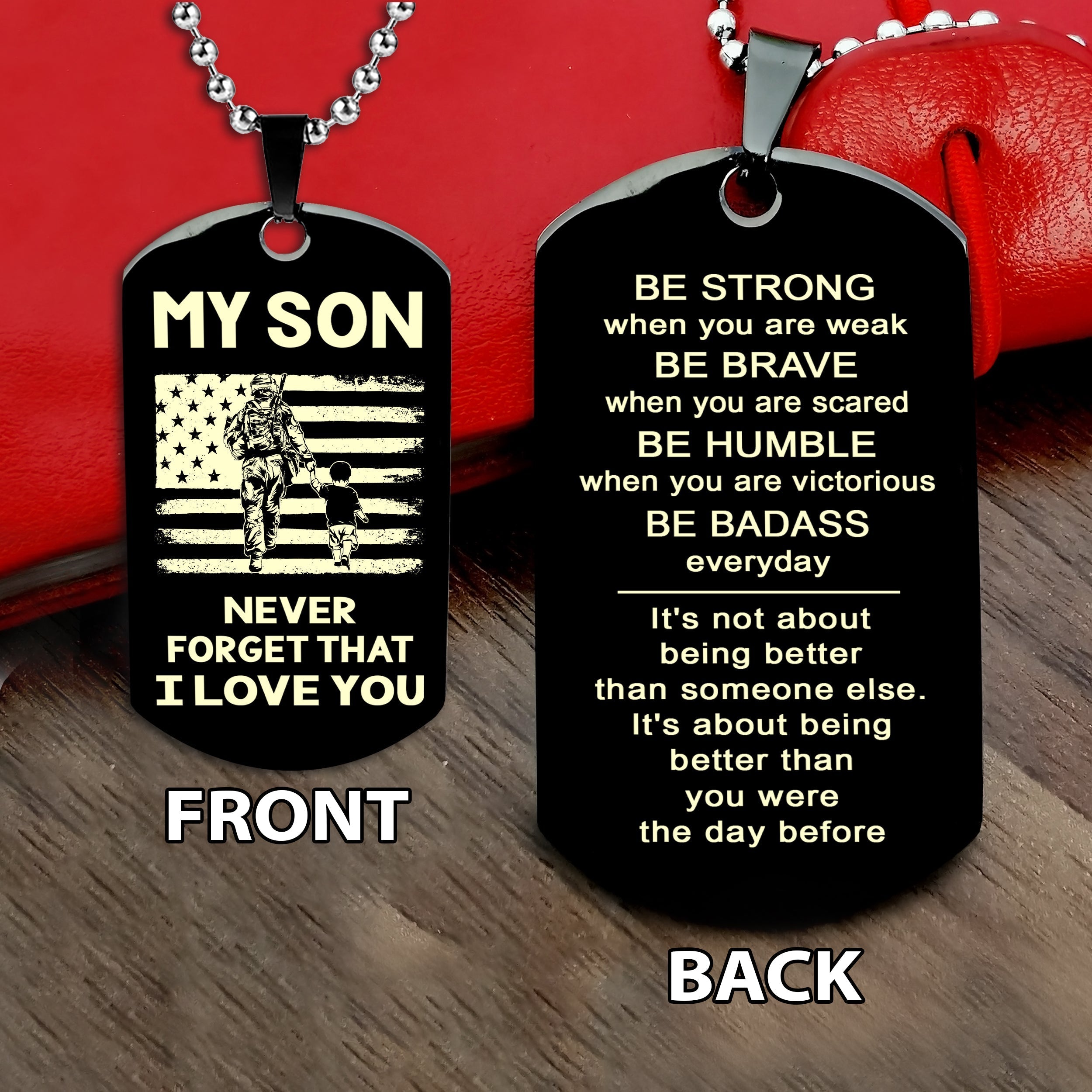 Soldier customizable engraved double sided dog tag gifts from dad mom