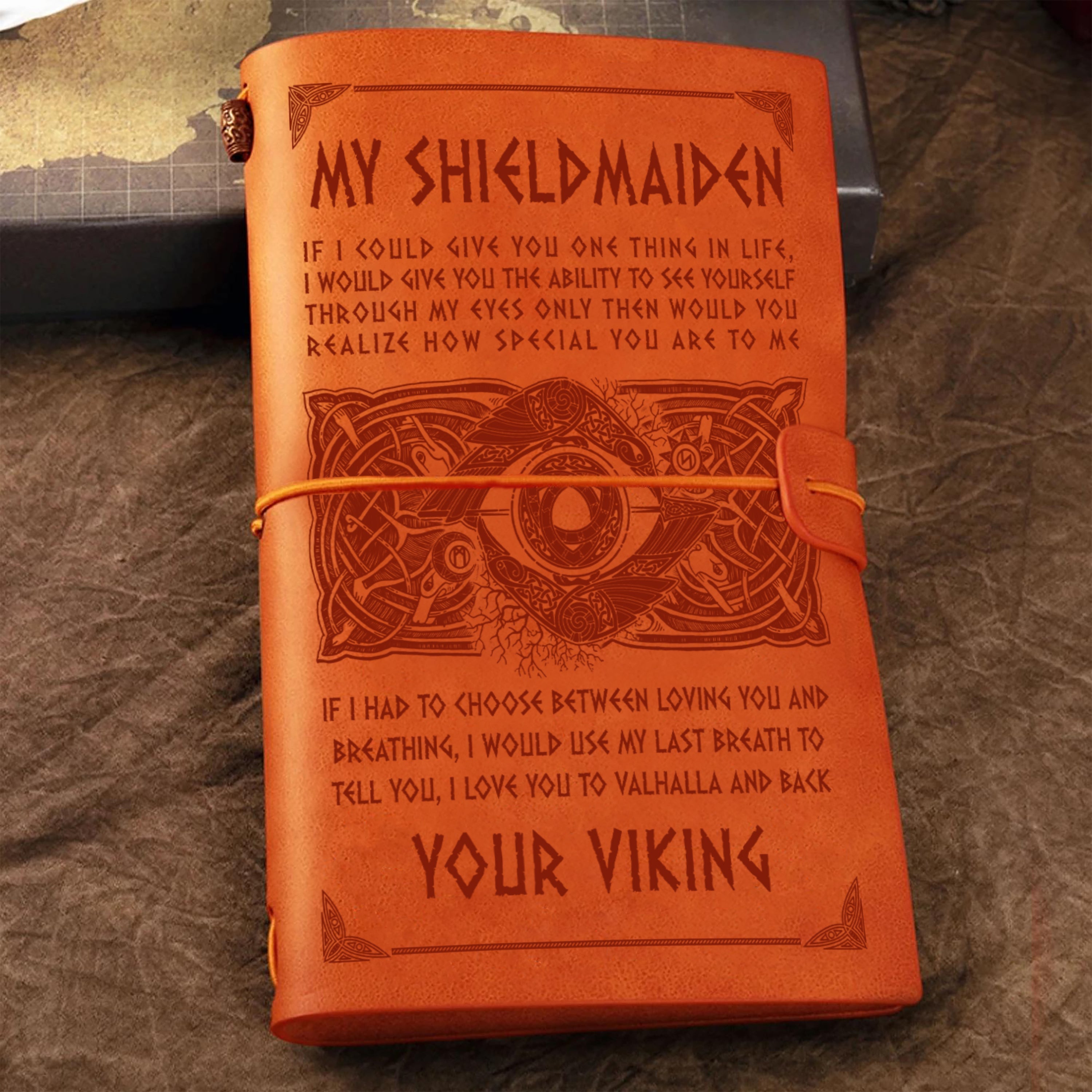 Vikings leather journal notebook from husband to wife, If i had to choose between loving you and breathing