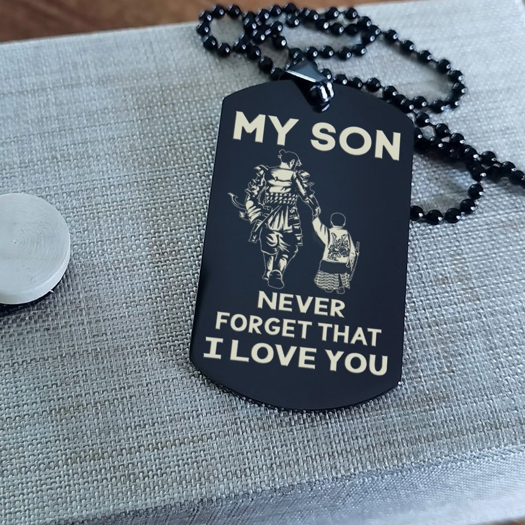 Samurai engraved double sided dog tag dad to son be the nice kid