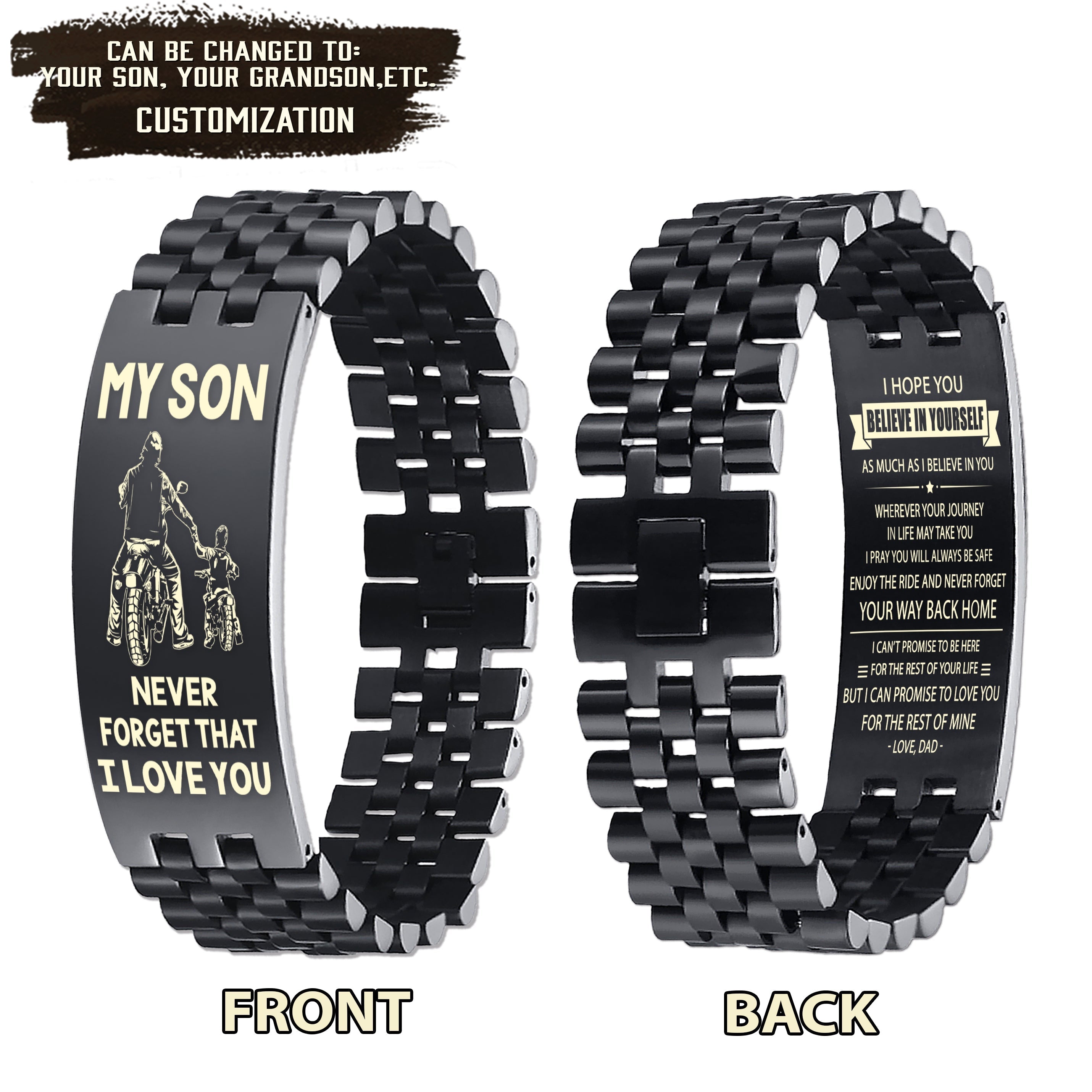 Biker engraved double sided dog tag bracelet gifts from dad to son,It is not about better than someone else, It is about being better than you were the day before, Be strong be brave be humble