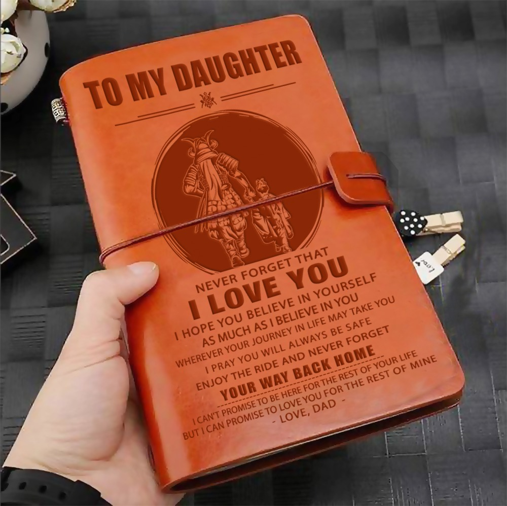 Samurai customizable leather journal notebook engraved, gifts from dad mom to daughter- Be strong be brave be humble, It is not about better than someone else, It is about being better than you were the day before