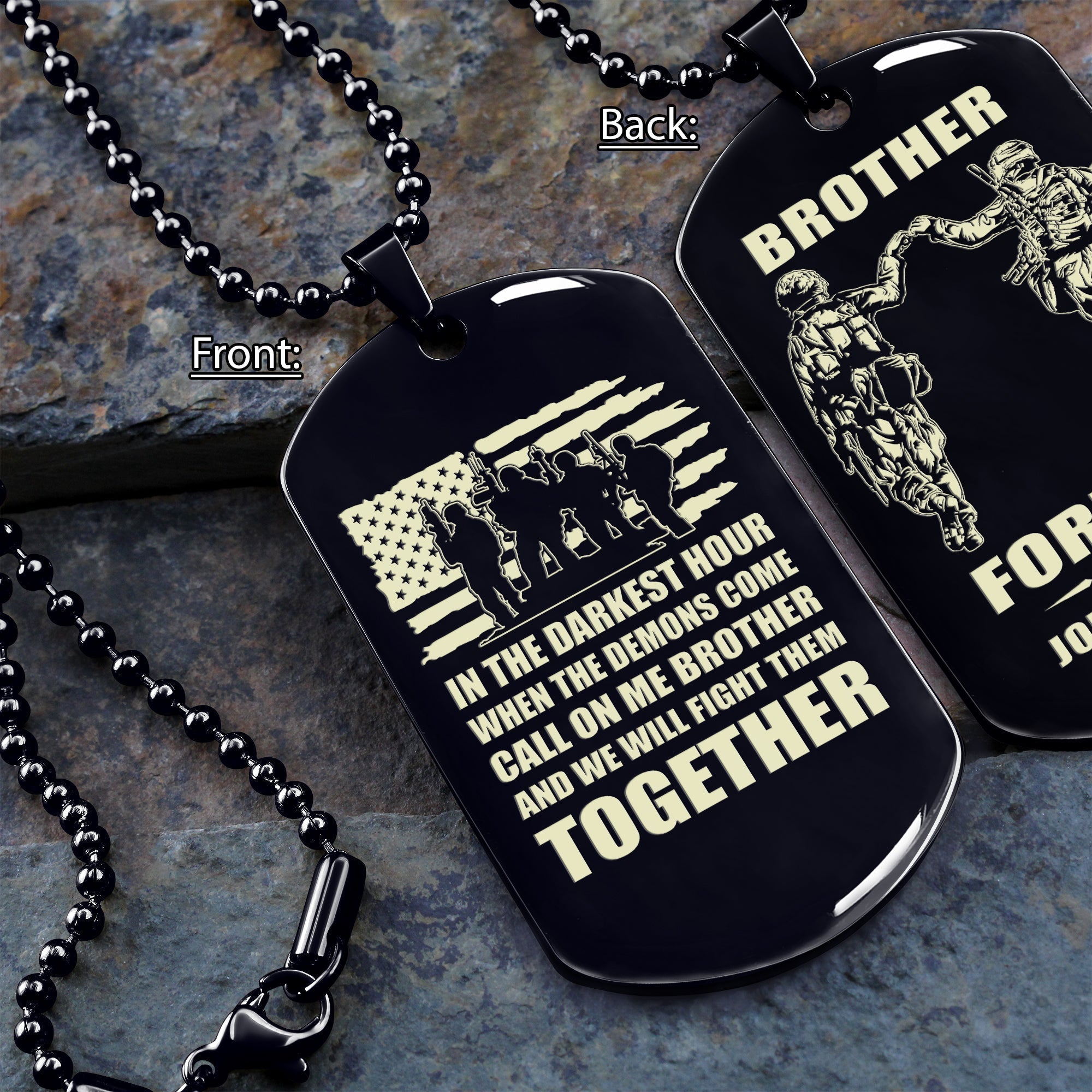 Soldier dog tag black call on me brother Father's day and 4th of July day gifts