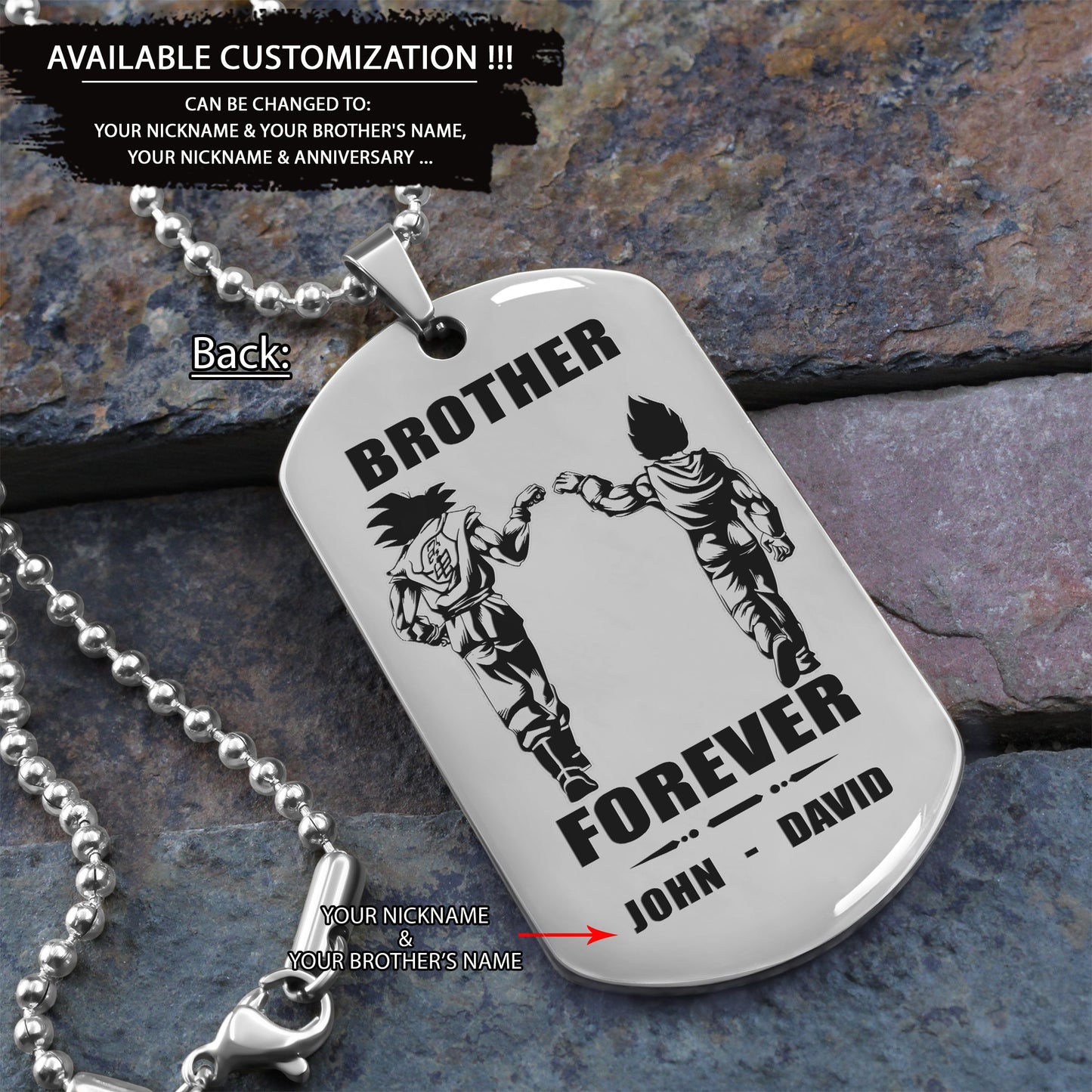Customizable engraved silver dog tag double sided gift from brother, In the darkest hour, When the demons come call on me brother and we will fight them together, brother forever
