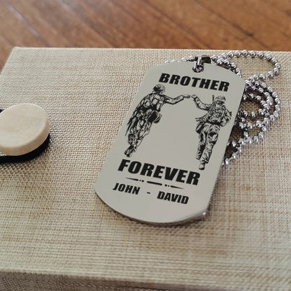 Customizable engraved silver dog tag double sided gift from brother, In the darkest hour, When the demons come call on me brother and we will fight them together, brother forever