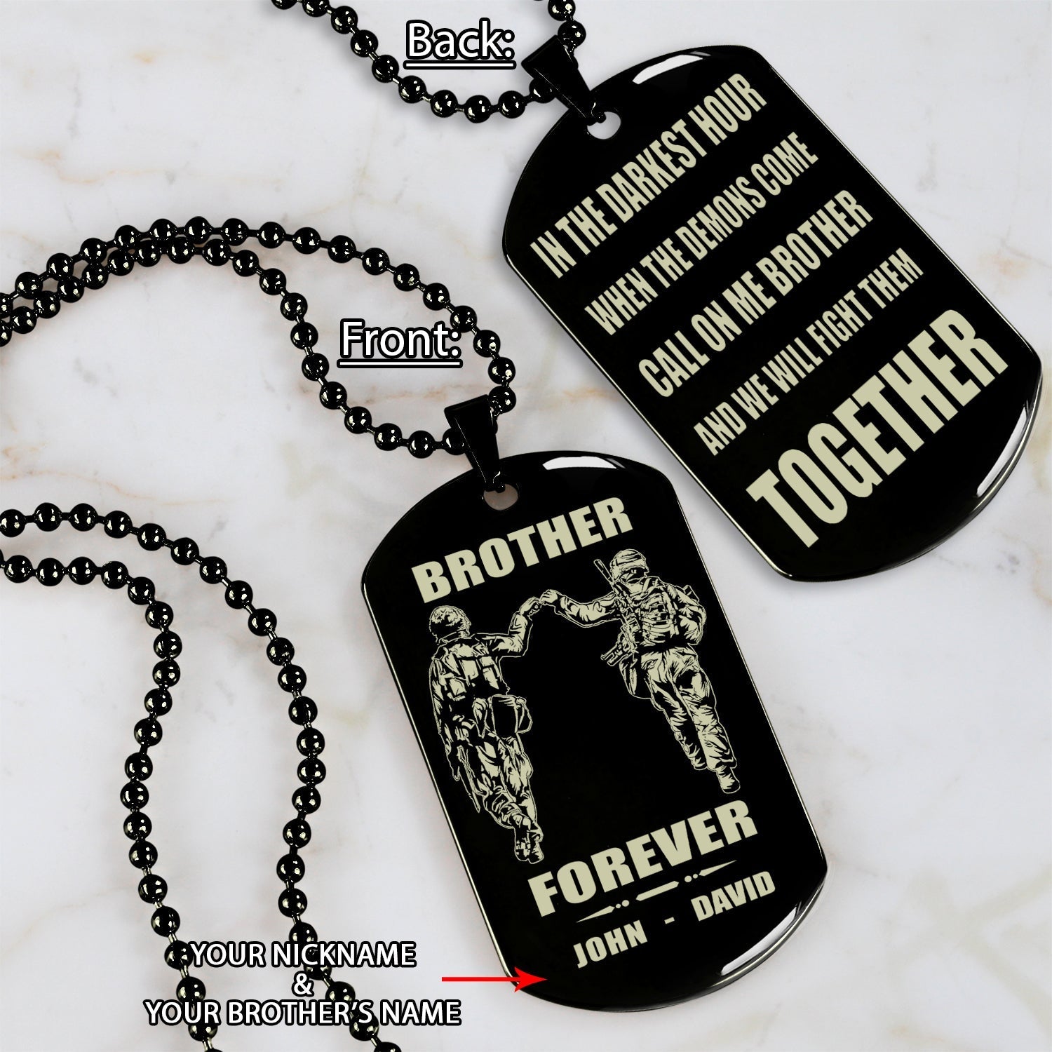 Samurai Call on me brother engraved dog tag double sided. gift for brothers