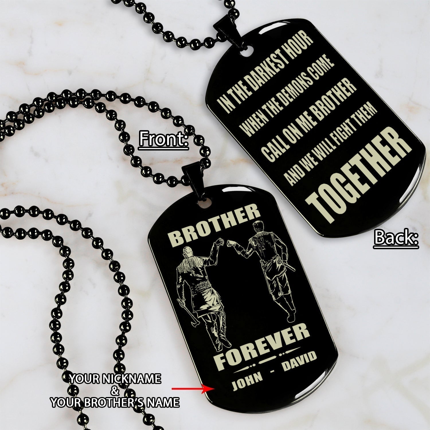 Viking Call on me brother engraved black dog tag double sided. gift for brothers
