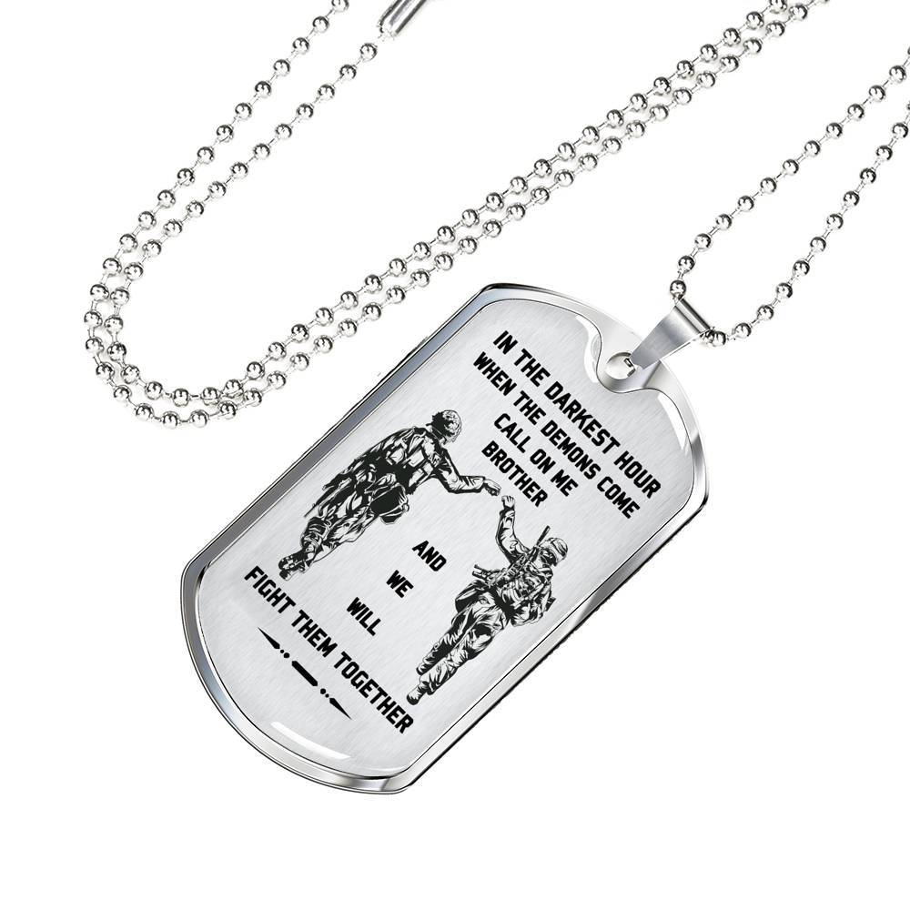 Soldier silver dog tag call on me brother