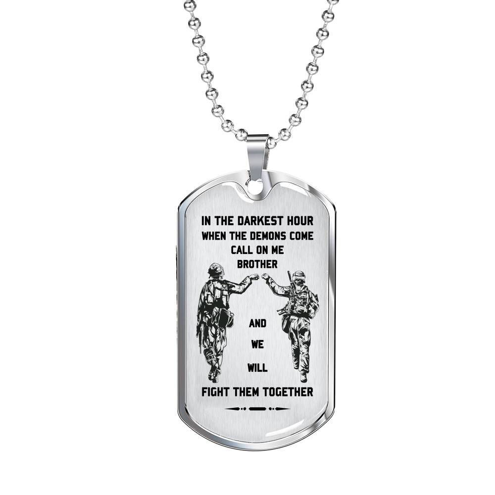 Soldier silver dog tag call on me brother