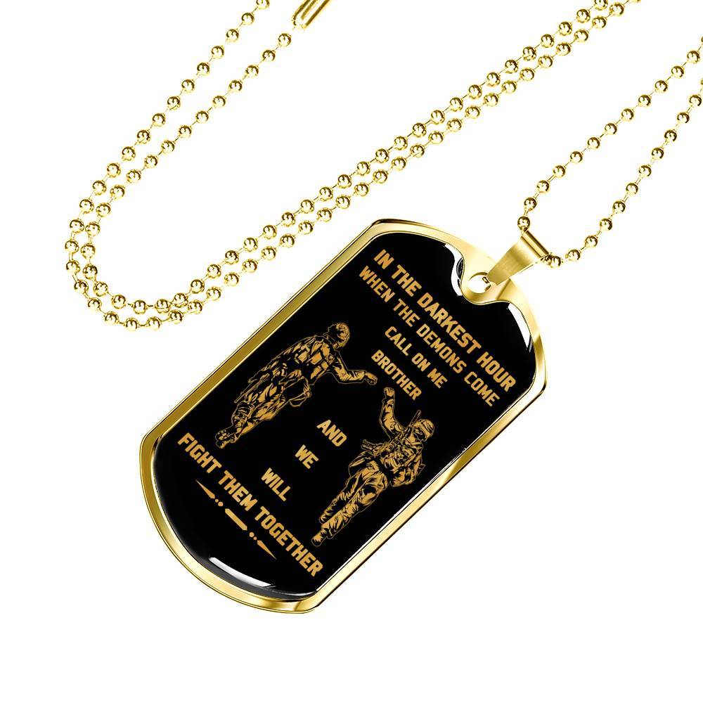 Soldier dog tag call on me brother