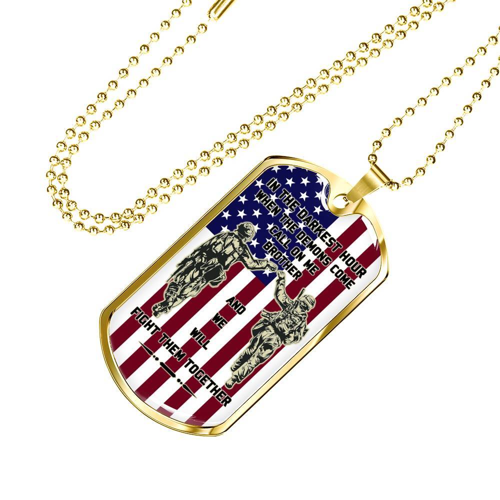 Soldier dog tag US flag call on me brother