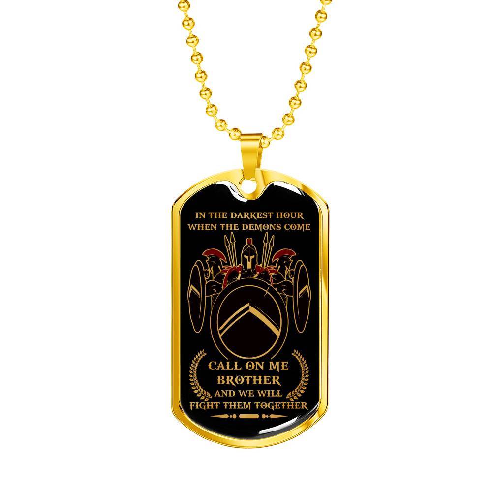 Spartan Military Chain (Gold) dog tag call on me brother